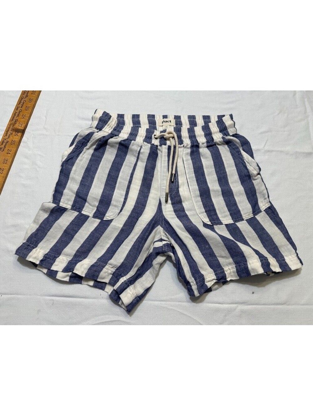 Pact Organic Cotton Hemp Shorts Striped  Blue & White Nautical Casual Sz S Women